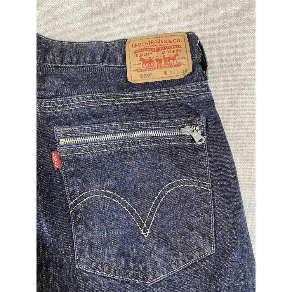 Levis 569 Jeans Mens 35x31 Blue Denim Loose Straight Zip Back Pockets Relaxed